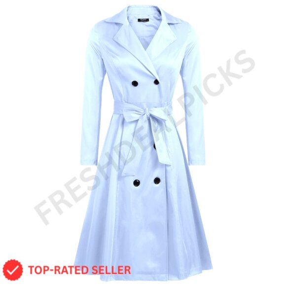 Double-Breasted Long Trench Coat with Belt 100% Polyester